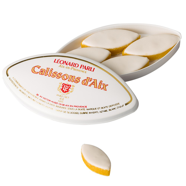 Léonard Parli's Calissons d'Aix iconic box of 4, opened. Net weight: 44g