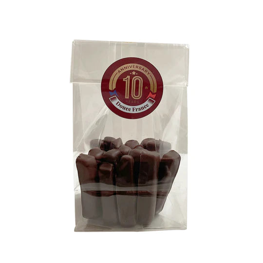 Bag of ginger peels coated in chocolate