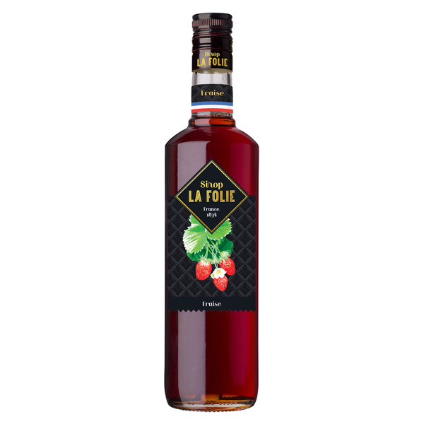 Bottle of Combier Distillery's strawberry syrup. Net weight: 70cl