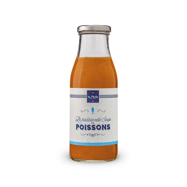 Bottle of La Perle des Dieux' fish soup. Net weight: 470g