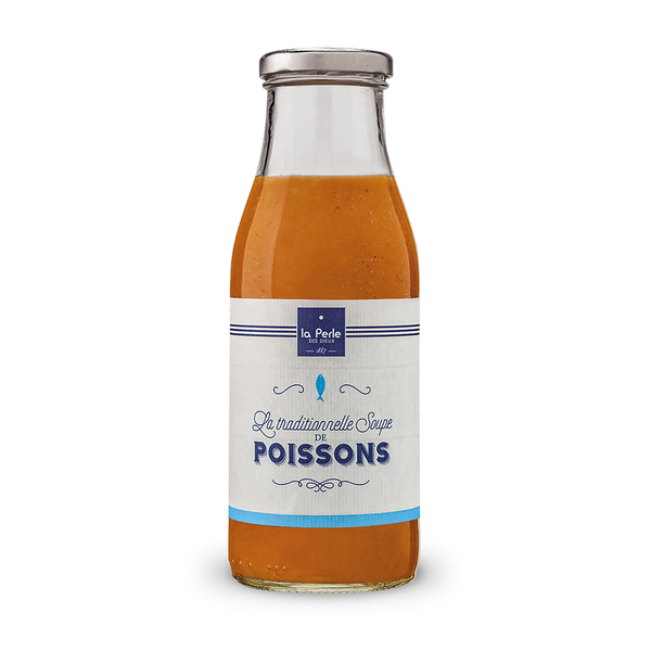 Bottle of La Perle des Dieux' fish soup. Net weight: 470g
