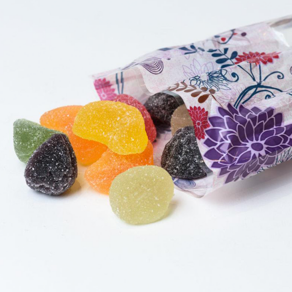 Opened bag of CDHV's assorted fruit jelly candies.