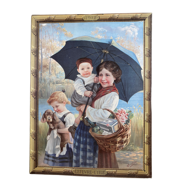 Iconic Vintage "Mère, Enfants et Chien" Biscuits Lu Metal Poster