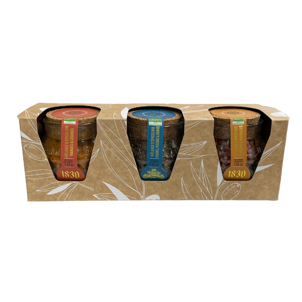 Maison Bremond 1830's Set of 3 Organic Spices comes with 1 Organic "Sirocco" Spices for Meat & Veggies; 1 Organic "Levant" Spices for Meat, Fish & Vegetables & 1 Organic Spices For Fish.