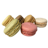 Six gluten-free macarons (lemon-chocolate-salted caramel-vanilla-pistachio-raspberry) made in France.