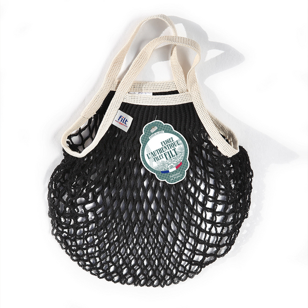 Black-Ecru Filt 1860's 100% cotton net shopping bag