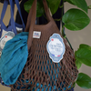 Sepia brown Filt 1860's 100% cotton net shopping bag hung with scarves inside