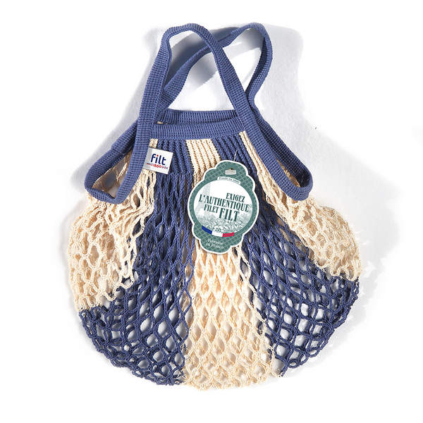 Blue-Ecru Filt 1860's 100% cotton net shopping bag
