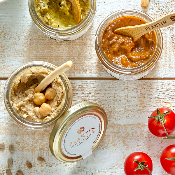 Coming Soon! Plantin's Duo of Carrot, Tomato Spread & Chickpea Spread W/ Summer Truffle