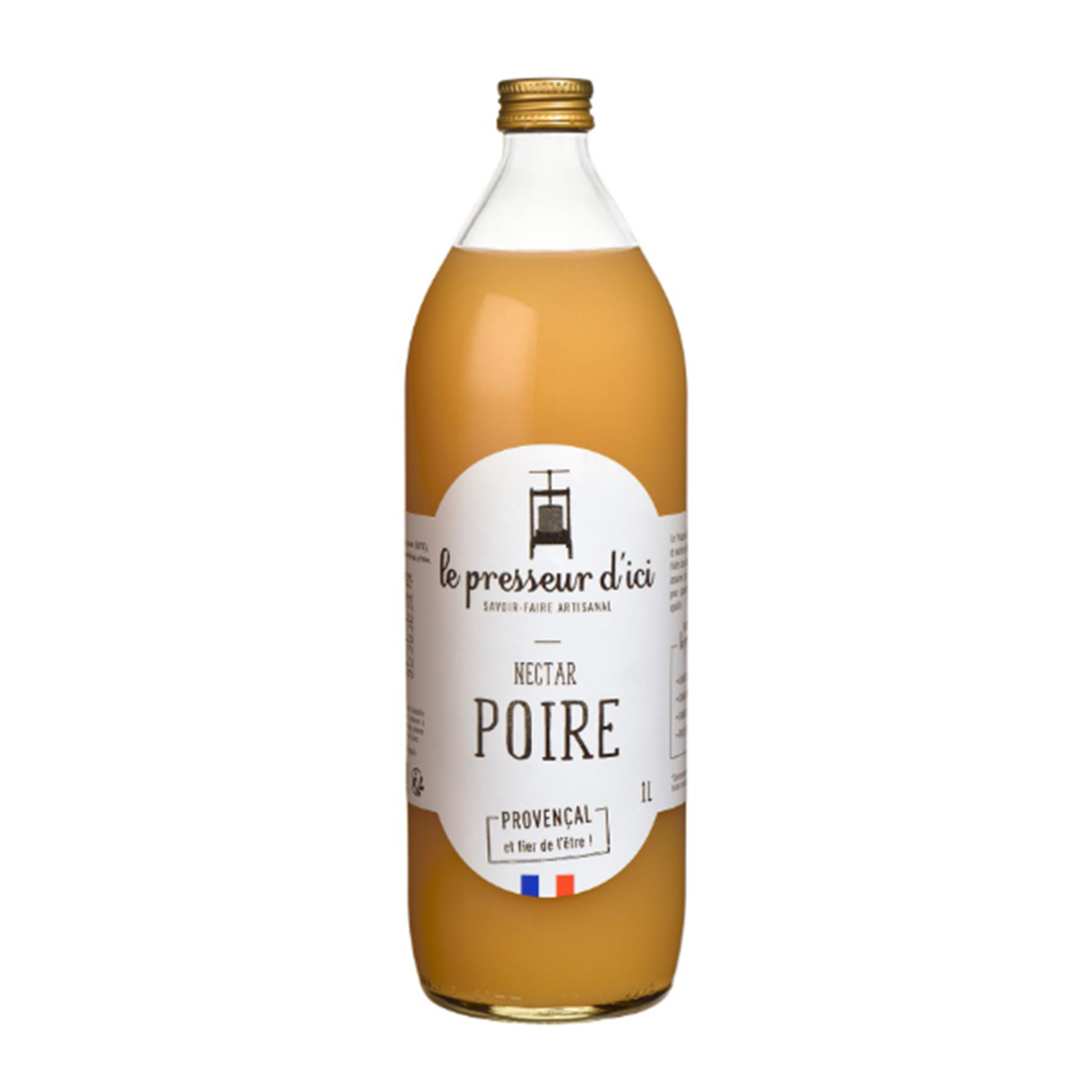 Bottle of Le Presseur d'Ici's pear nectar. Net weight: 1l.