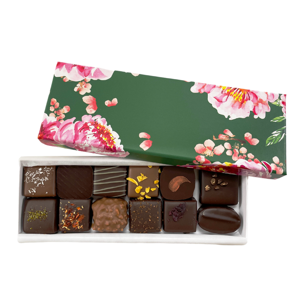 Opened box of 12 chocolates