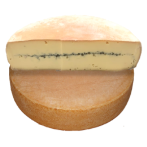 the whole Morbier cheese at the bottom with a half on top.