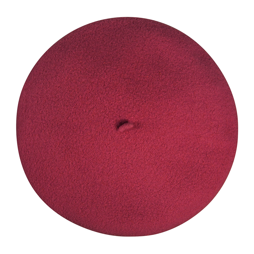 Top view of Laulhère's 100% merino wool authentic beret - burgundy