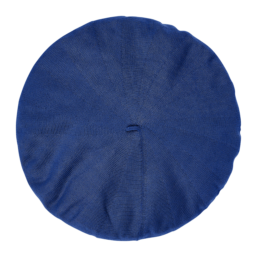 Top view of Laulhère's 100% cotton authentic summer beret - blue