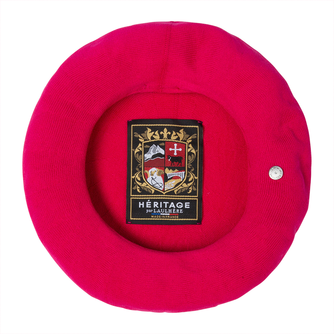 Inside view of Laulhère's 100% cotton authentic summer beret - greige (pink)