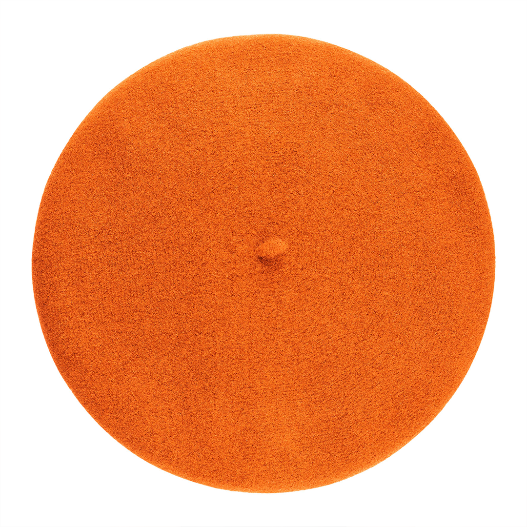 Top view of Laulhère's 100% French merino wool Veritable beret - tangerine