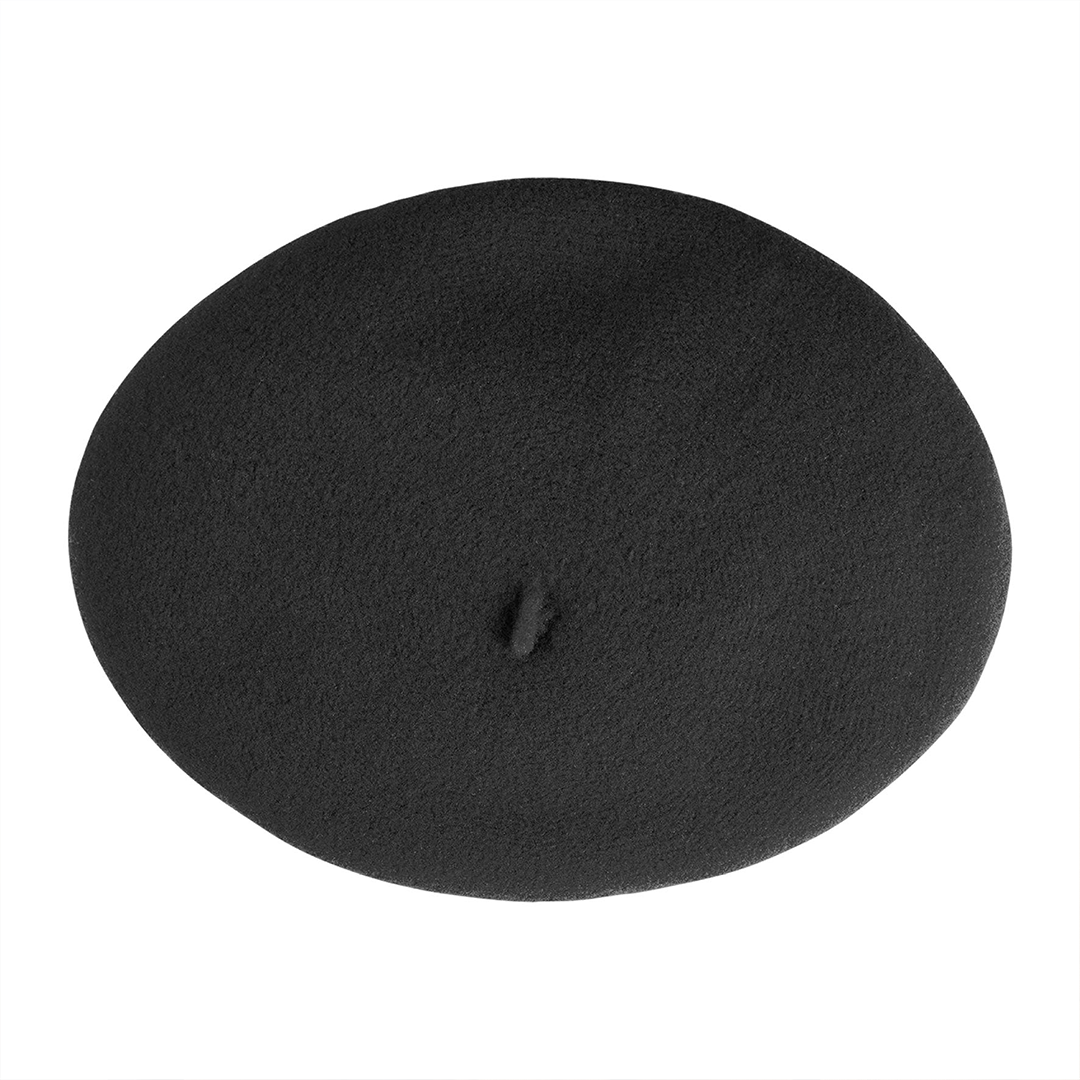 Top view of Laulhère's 100% French merino wool Luna beret - black