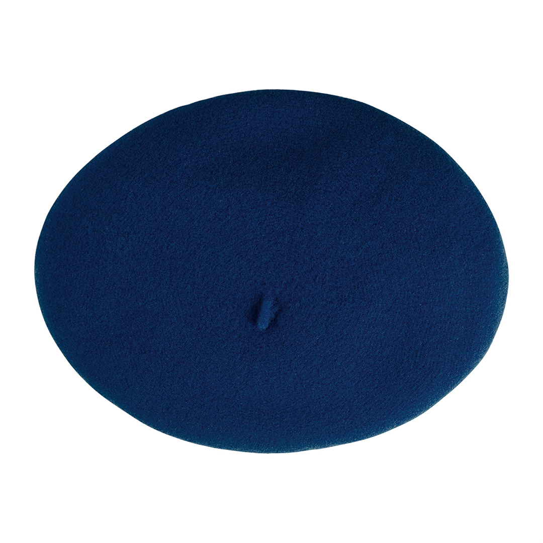 Top view of Laulhère's 100% French merino wool Luna beret - blue Laulhère