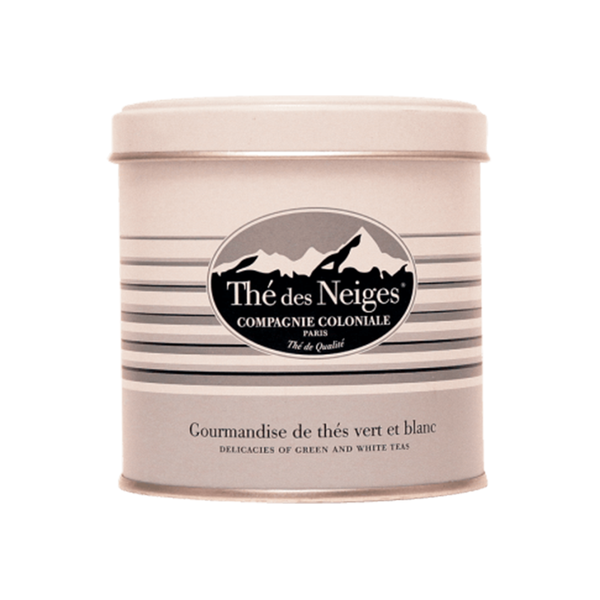 Tin of Compagnie Coloniale's Thé des Neiges: green and white Tea. Net weight: 90g