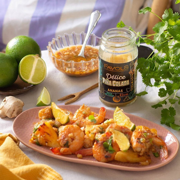 Prawns with some pineapple and coriander