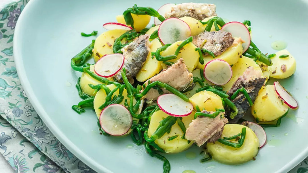 Potato, sardine and glasswort fresh salad