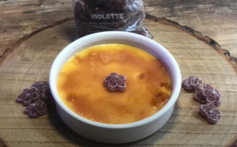 Crème Brûlée with Violet Candies