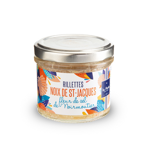 La Perle des Dieux' jar of 2022 award winner scallop rillettes with Noirmoutier fleur de sel. Net wright: 90g 