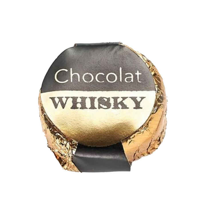 Whisky from Scotland coated with intense dark chocolate.