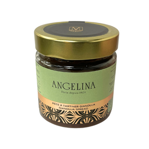 Jar of Angelina's Gianduja Chocolate Spread. Net weight: 200g. 