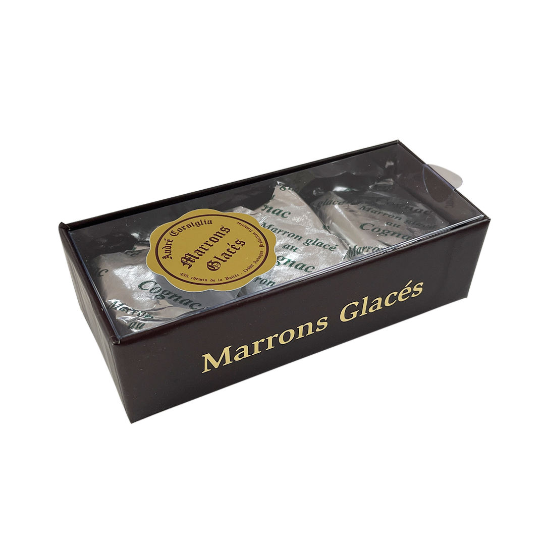 Box of 3 glazed chestnuts w/Cognac