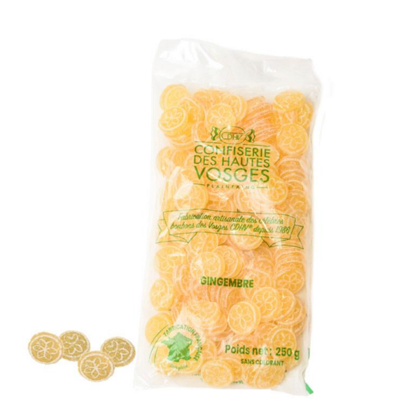 Bag of 250g of bulk CDHV's 100% natural ginger frosted candies.