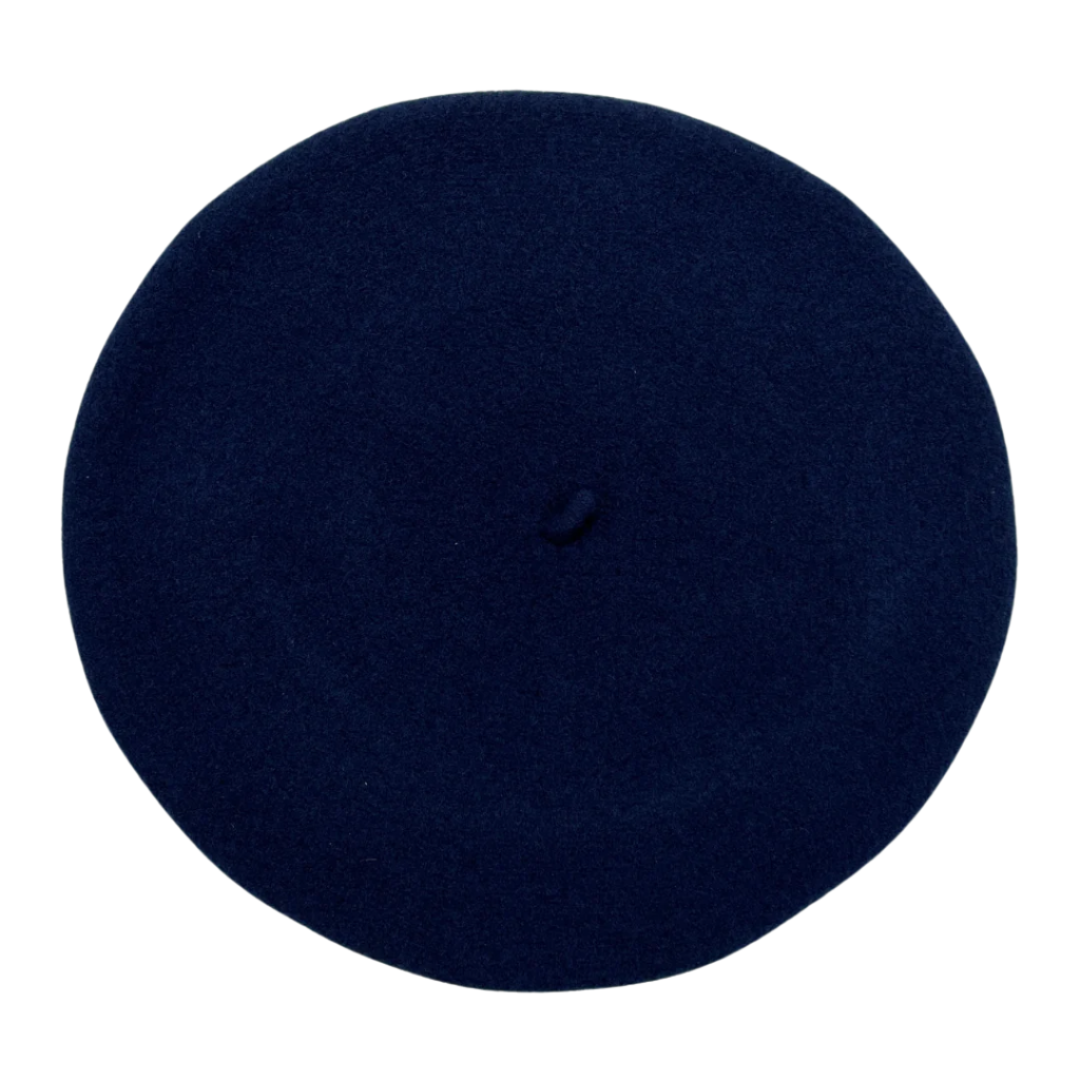 Top view of Laulhère's 100% French merino wool Campus cap beret - Eclipse blue