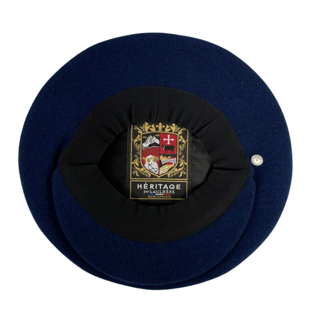 Inside view of Laulhère's 100% French merino wool Campus cap beret - Eclipse blue