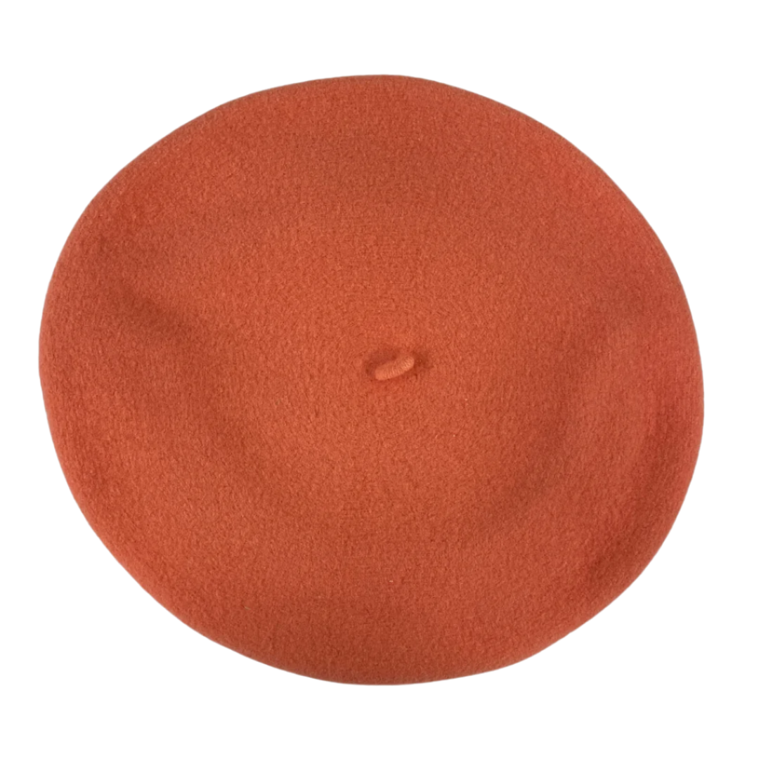 Top view of Laulhère's 100% French merino wool Campus cap beret - sorbet