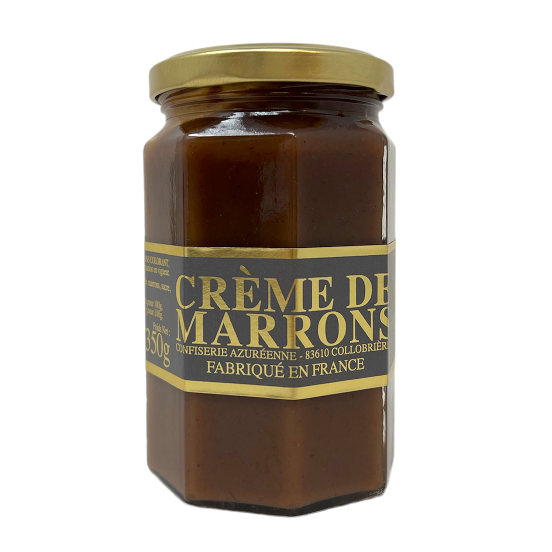 The 3 ingredients of this chestnut spread made in France - chestnut pulp, sugar &amp; natural extract of vanilla - makes it an ideal spread, not too sweet, on your toasts, crêpes: but also to garnish desserts like Christmas logs. Delicious mixed with French fromage blanc! Comes in a jar. Net weight: 350g