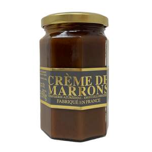 The 3 ingredients of this chestnut spread made in France - chestnut pulp, sugar & natural extract of vanilla - makes it an ideal spread, not too sweet, on your toasts, crêpes: but also to garnish desserts like Christmas logs. Delicious mixed with French fromage blanc! Comes in a jar. Net weight: 350g