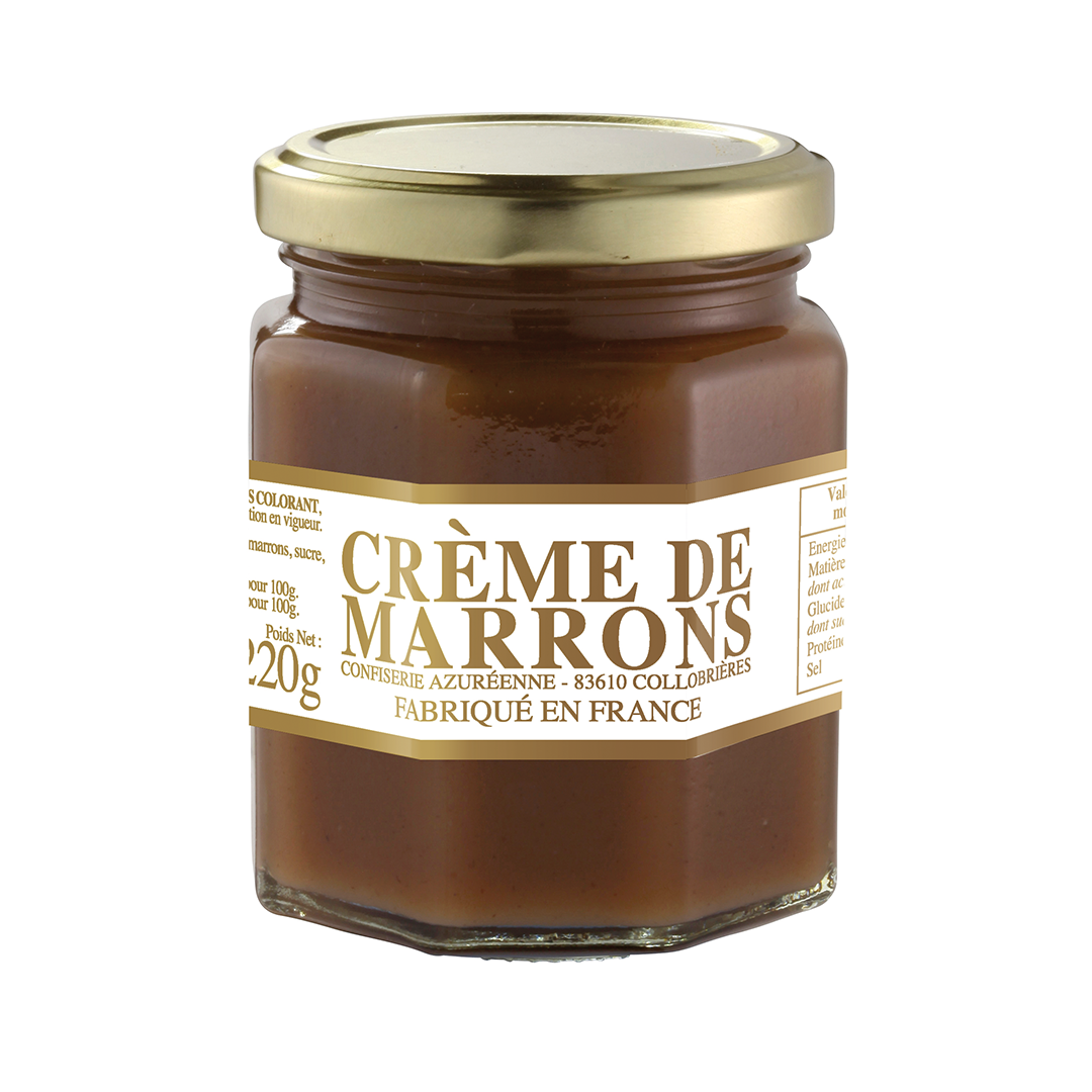 The 3 ingredients of this chestnut spread made in France - chestnut pulp, sugar &amp; natural extract of vanilla - makes it an ideal spread, not too sweet, on your toasts, crêpes: but also to garnish desserts like Christmas logs. Delicious mixed with French fromage blanc! Comes in a jar. Net weight: 220g