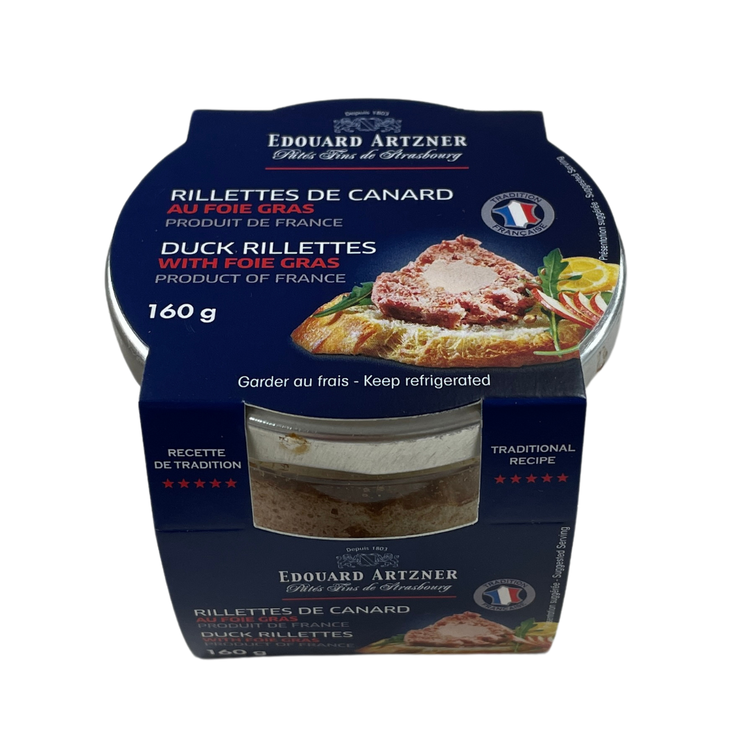 Jar of duck rillettes with foie gras. Net weight: 160g