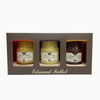 Edmond Fallot trio gourmand mustard set. 3 jars of 100ml on a wooden  stand.