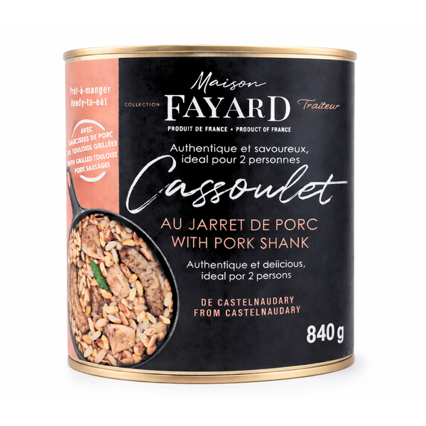 A tin of Cassoulet with Pork Shank. Net weight: 840g