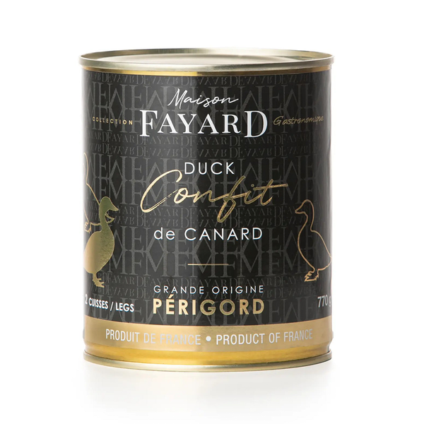 Tin of Maison Fayard's duck confit. Net weight: 770g