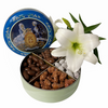 Collector Tin of Mazet's Friandise open with flower on the side. Net weight: 440g