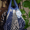 Blue-Ecru Filt 1860's 100% cotton net shopping bag with clothes inside