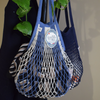 Blue-Ecru Filt 1860's 100% cotton net shopping bag with clothes inside