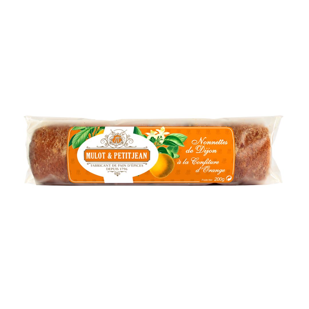 Roll of 6 Mulot & Petitjean's nonnettes stuffed with orange jam. Net weight: 200g