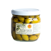Jar of Green olives from Languedoc-Roussillon. Net weight: 200g