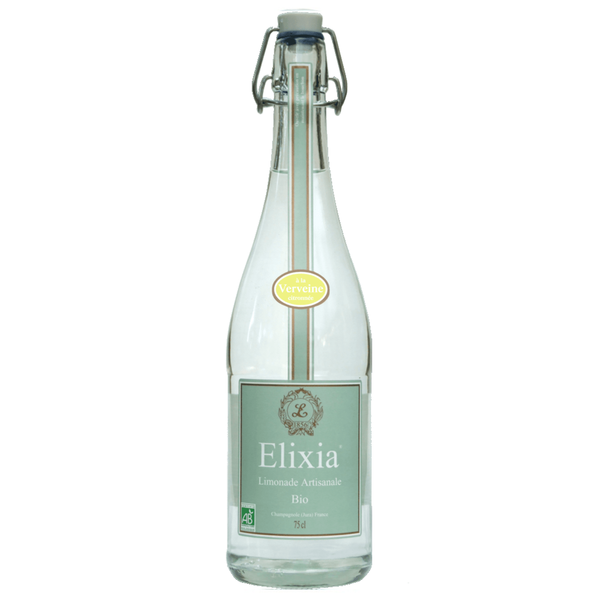 Bottle of Elixia organic lemonade with verbena. Net weight: 75cl