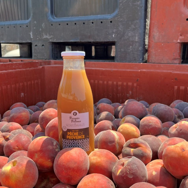 Crates of freshly harvested peach from Provence