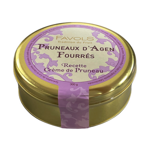 Tin of pruneaux d'Agen stuffed with apple, apricot, plum pulp and a touch of vanilla.