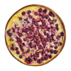 Top view of the pure butter almond and griotte cherry tart